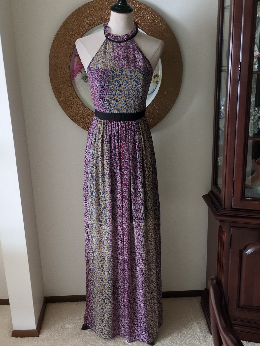 BCBGeneration Purple Floral Halter Maxi Dress (Tall)